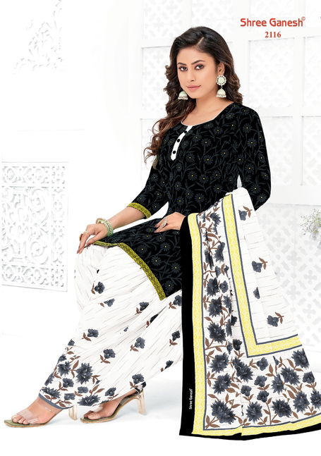 Shree Ganesh White And Black Printed Cotton Dress Material Catalog